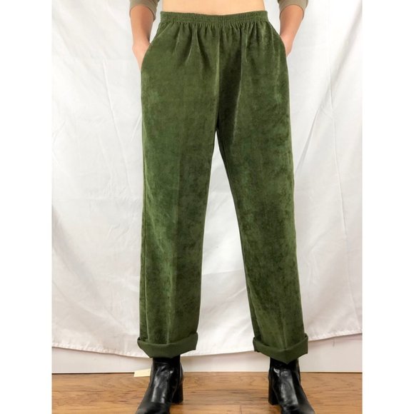 HIGH WAISTED MOSS GREEN CORDUROY - Picture 1 of 3